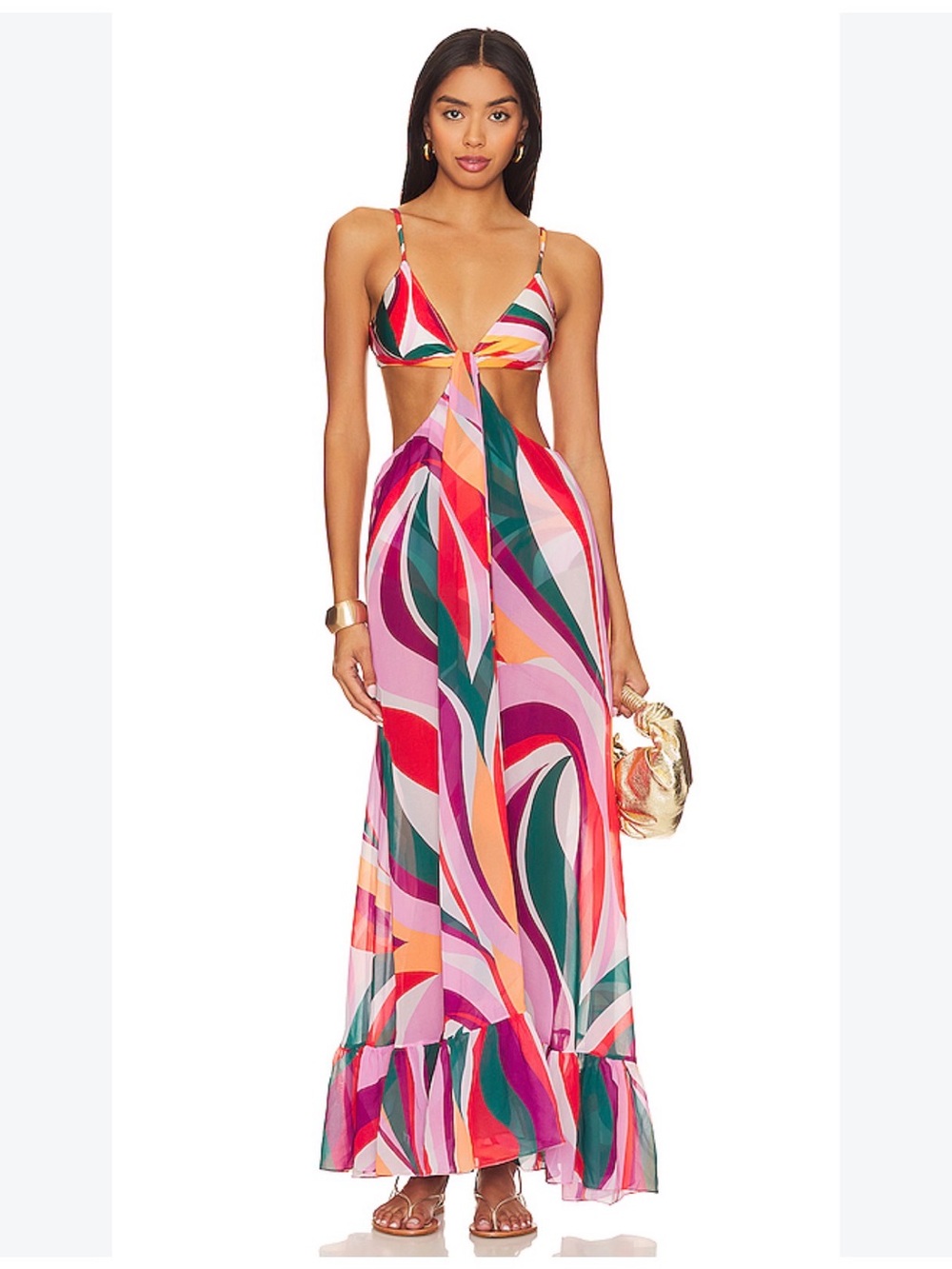 PatBO Multicolor Wave-Print Maxi Skirt - Pink, Red, Green, Orange